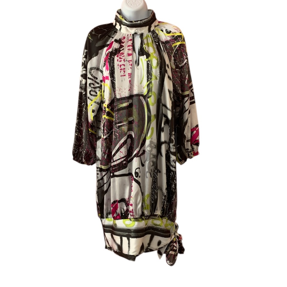 Gabrielle Union Abstract Print Dress with Tie Detail M - Picture 1 of 8